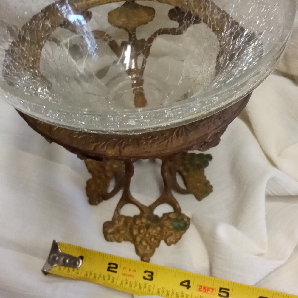 Crackeled Glass Bowl with Ornate Metal Stand - Picture 5 of 6